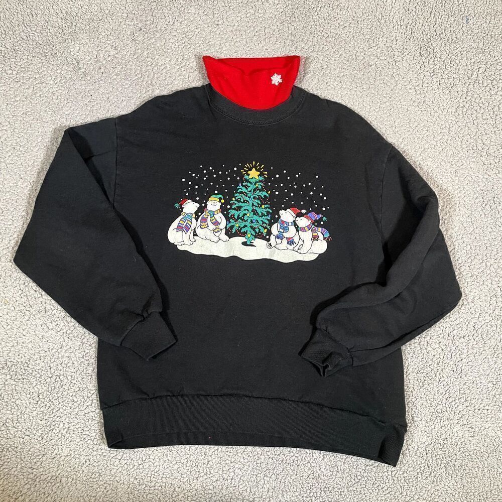 Vintage Christmas Tree Turtlneck Sweater Women's Pullover 80s 90s Gopher Sport L